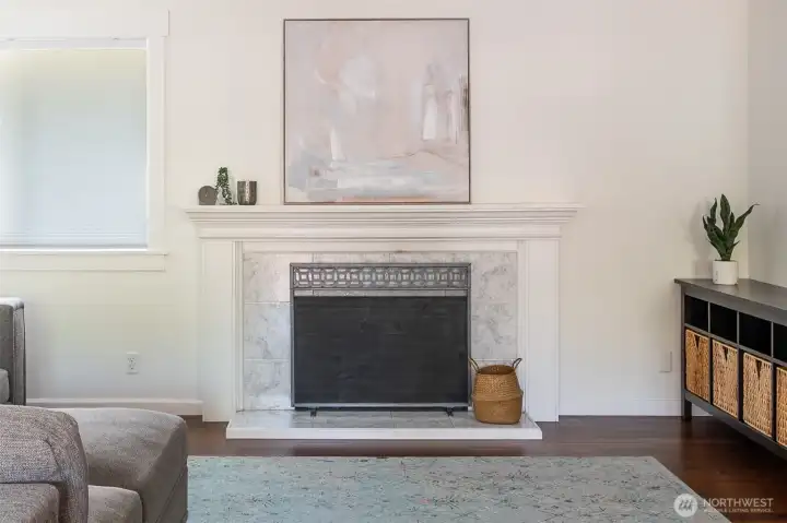 Cozy wood burning fireplace