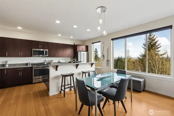 Beautiful bamboo floors are timeless and in fantastic shape. Imagine every day, eating breakfast with a view!