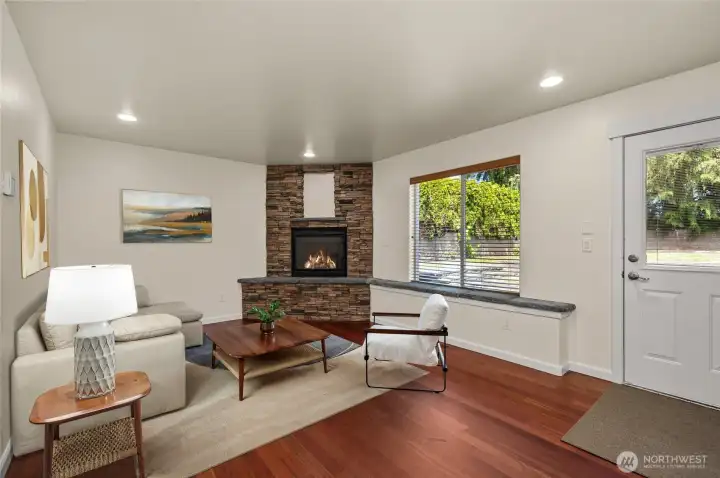 Virtually staged family room.