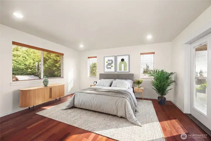 Virtually staged primary bedroom.