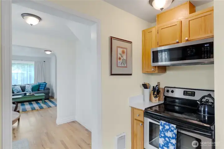 Kitchen with Quartz countertops and newer stainless appliances