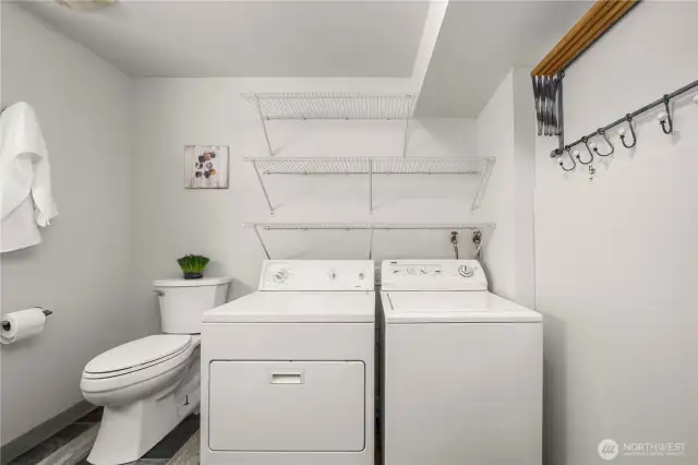 Laundry room and bathroom on lower level