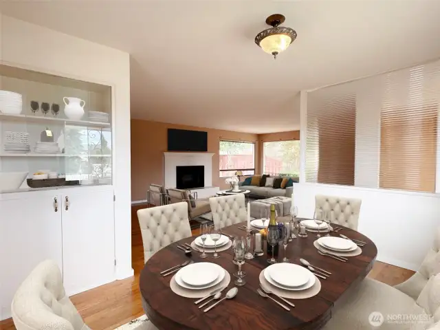 Dining room has a charming built-in cabinet