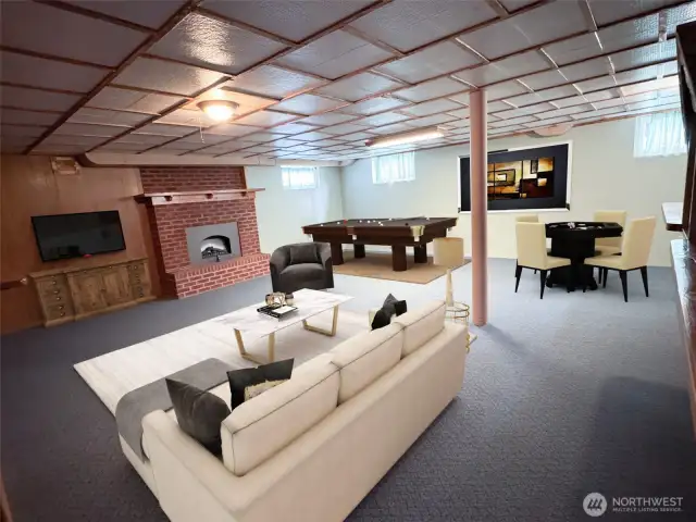 Have fun in your expansive great room downstairs with a second electric fireplace
