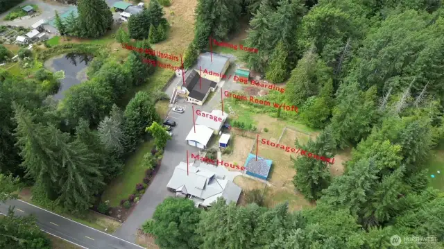Property drone shot with building markers
