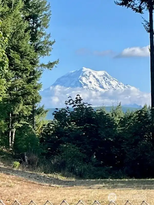 5 acres with a great view of Mt Rainier from sunrise to sunset in gated community with limited homesites.  Level building area of 3+/- acres that is lightly treed.  Land sits on the north rim high above the Carbon River and offers spectacular territorial views in addition to beautiful views of Mt. Rainier