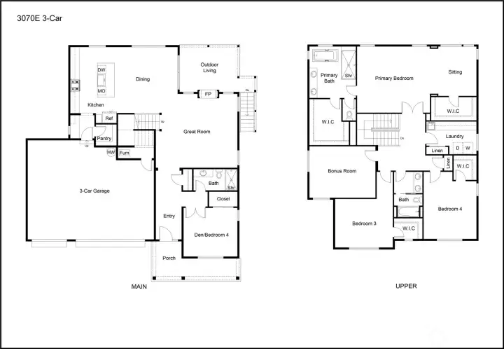 Floor plan - Primary Suite with sitting room, huge laundry room and 3 car garage.