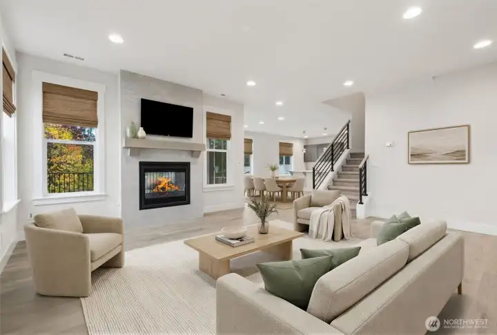 Virtual staging - Living room with DBL sided Fire place.