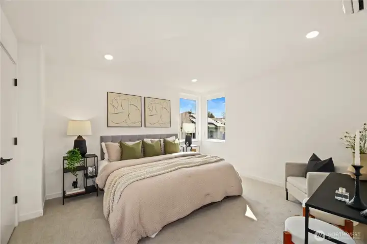 Spacious bedroom allows  for a king size bed.