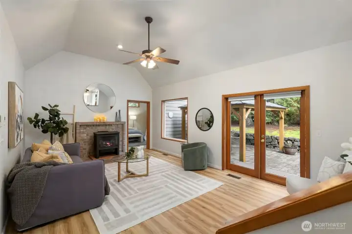 Looking out to private, woodsy yard.