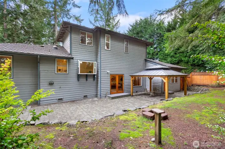 Private fenced backyard