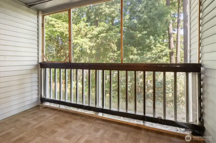 Have a friendly feline? The enclosed patio is a perfect “catio”.