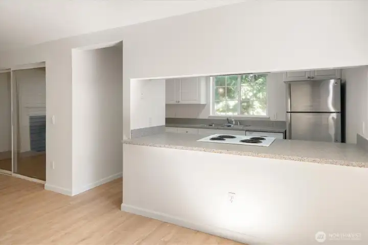 The eating bar is the perfect spot for morning coffee or talking with the chef.