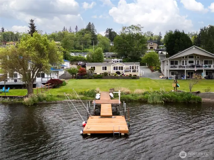 Newer floating portion of dock, goes up and down with lake. Extenders help keep your boat away from the dock when tied up.