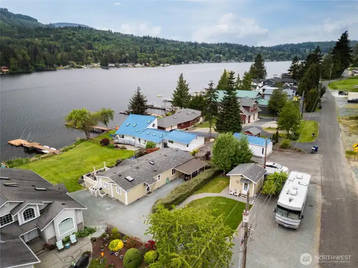 Nice view of the property and home! Covered parking, Storage Cottage with Sauna close to home.