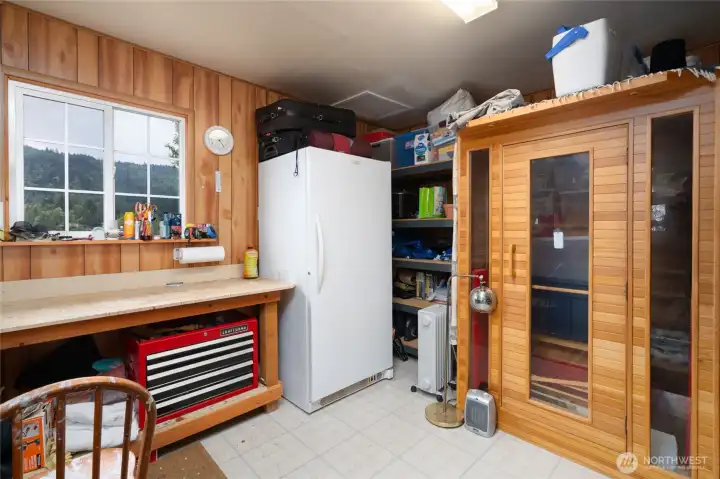 This is the inside of the Storage Cottage with Sauna. There is also an additional storage area behind the sauna that is accessed from the outside that is suitable for yard tools, lawn mowers.