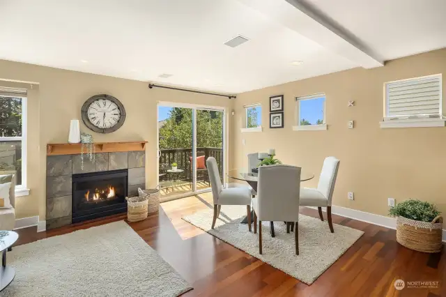 Living room, dining room and deck