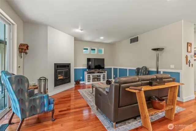 This is great room with zero clearance wood fireplace
