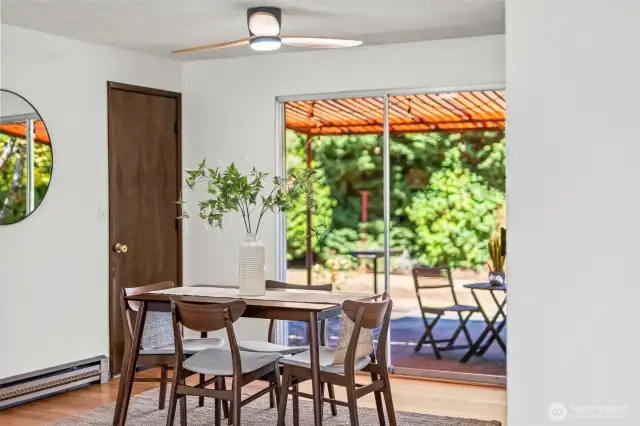 Dining room with view out to the patio