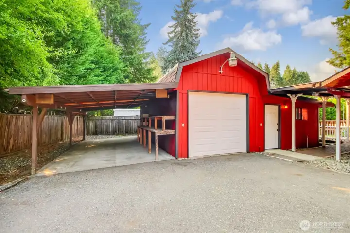 Garage, Shop and Carport behind house
