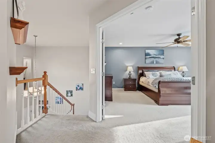 Primary bedroom with French doors.