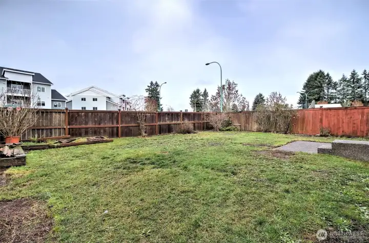 Large backyard with garden space