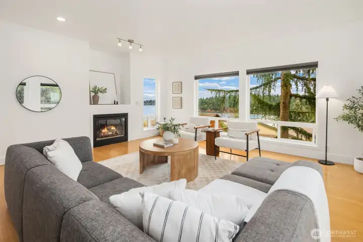 Gas fireplace in living room.