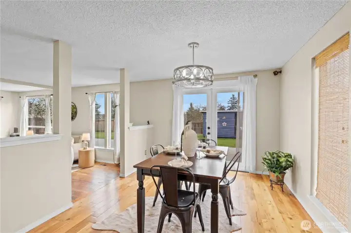 french doors that lead out to the oversized deck.