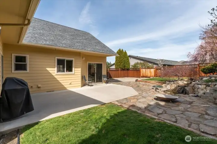 Private patio in backyard