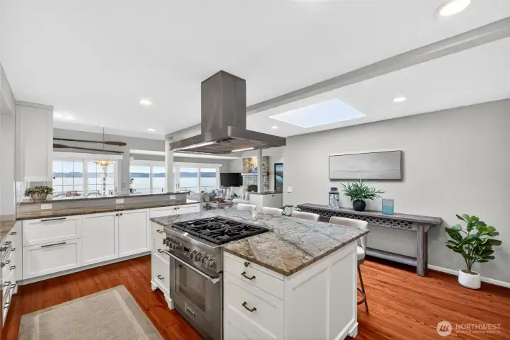with the stunning slab granite in the subtle hues of the sea.