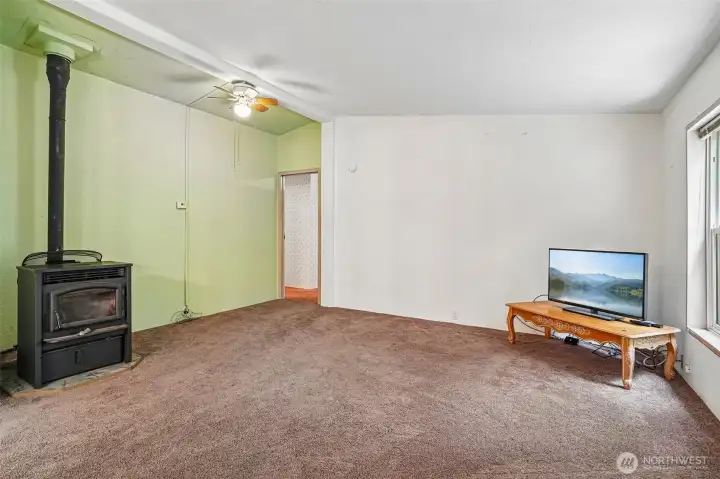 Living room with Lopi stove