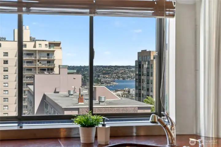 Expansive views the city and peekaboo views of lake union while you wash dishes.