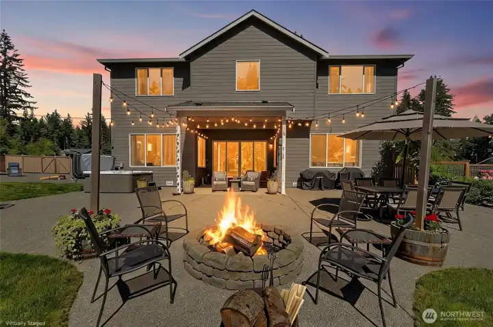 Firepit on Patio at Night.