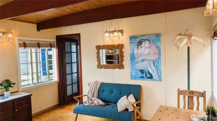 Bright living area with beam ceiling, fir floors and ceilings Bright living area with beam ceiling, fir floors and ceilings