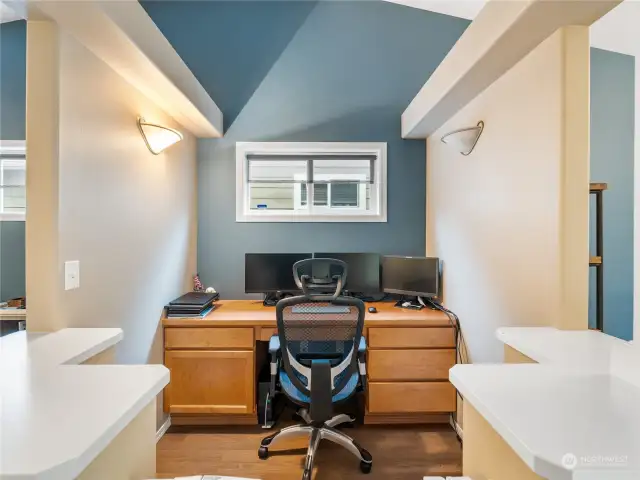 Office area offers with built in desk.