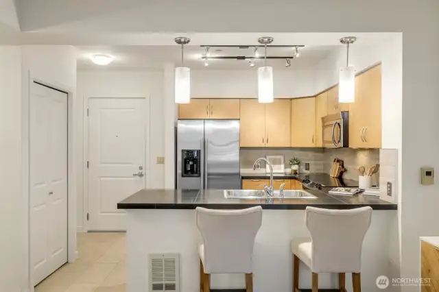 Bar seating in the kitchen.