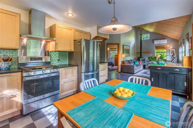 A dining area in the kitchen connects you to the space.