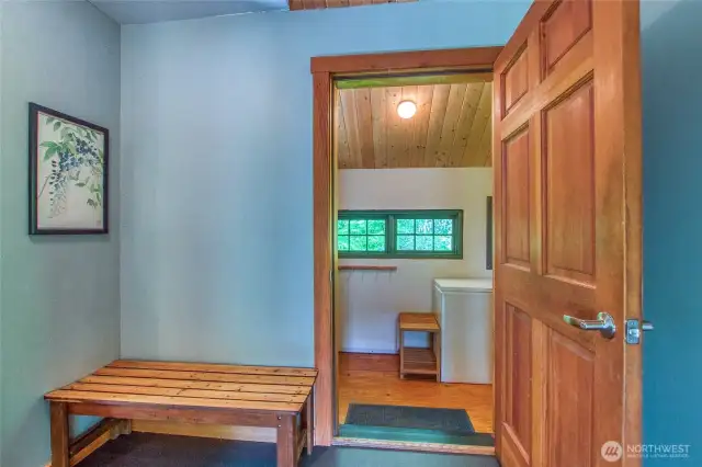 The mudroom can be used as additional pantry space or just to welcome your guests.