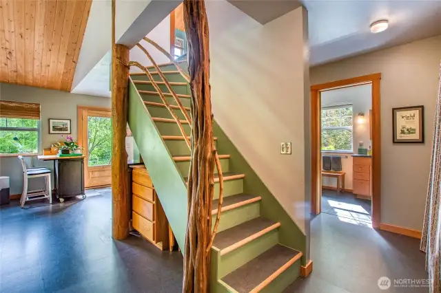 A gorgeous juniper trunk is a show-stopper as you enter the home. Freshly painted walls are crisp and clean.