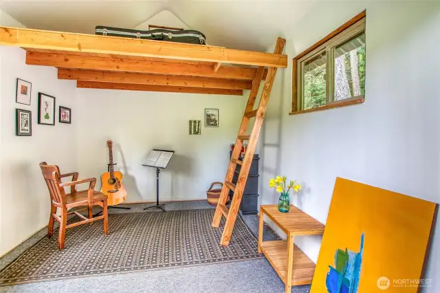 A perfect musician's studio sanctuary.