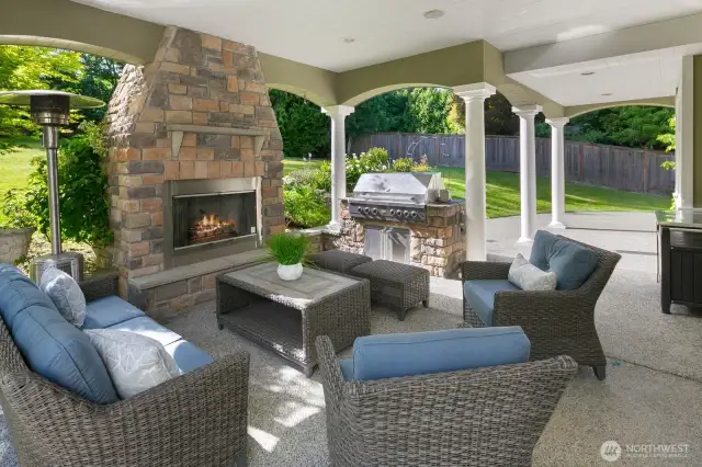 Covered patio right off kitchen perfect for indoor outdoor living and entertaining.