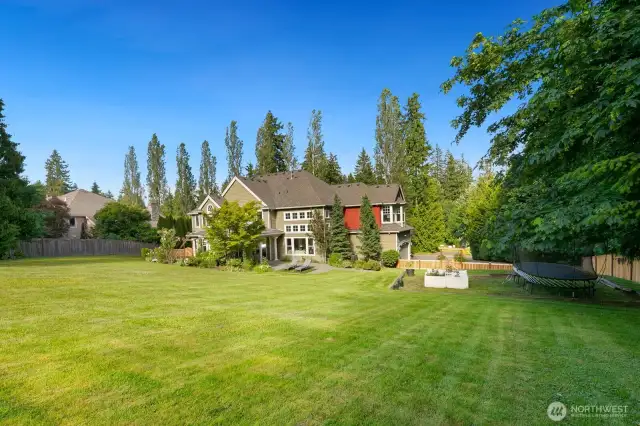 Expansive fully fenced yard allows for plenty of room to play.
