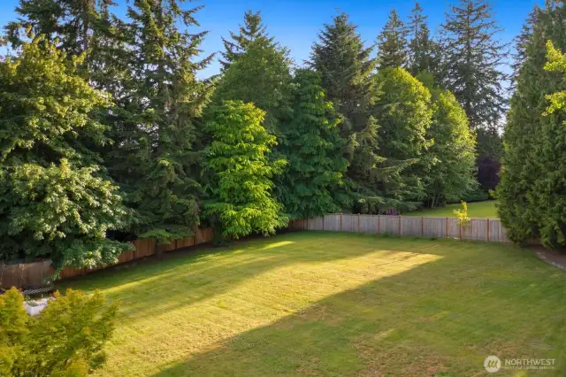 Another angle of the back yard that show fully fenced and private.