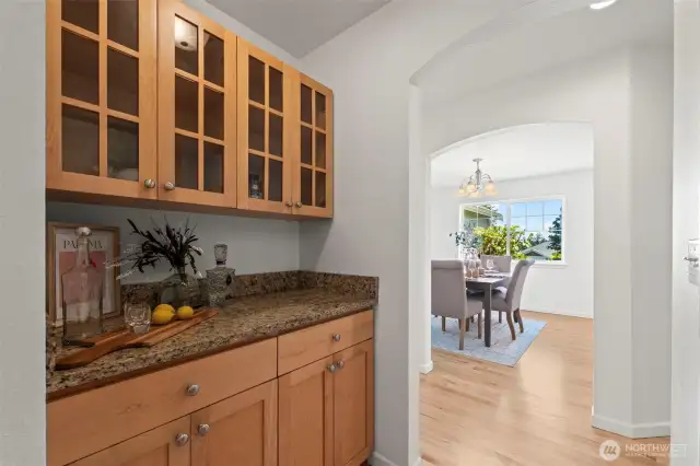Butler's pantry and large walk in pantry add to the large storage in the kitchen.