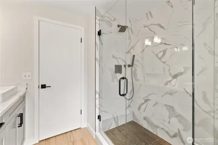Large walk-in shower.