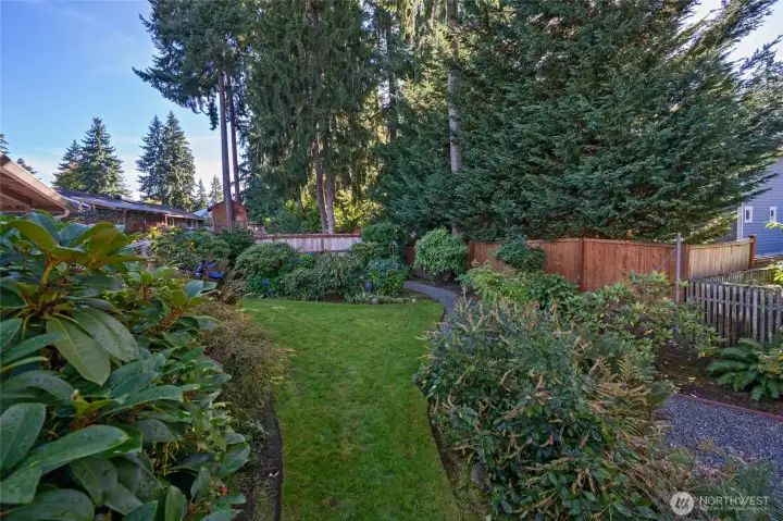 Sprinkler system helps maintain the mature plantings.