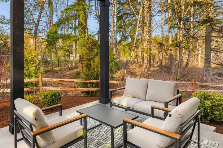 Covered patio perfect for outdoor entertaining. BBQ gas stub also thoughtfully located and furnished