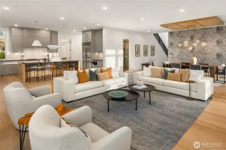Dining/Living/Kitchen space all seamlessly connected in this wide open main floor great room