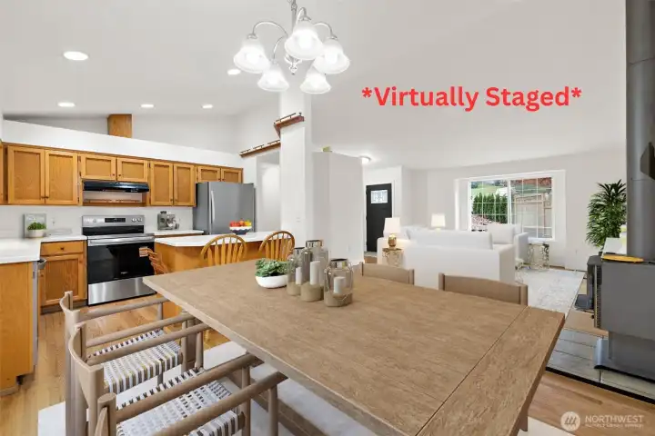 *Virtually Staged* Dining opens to kitchen & living room