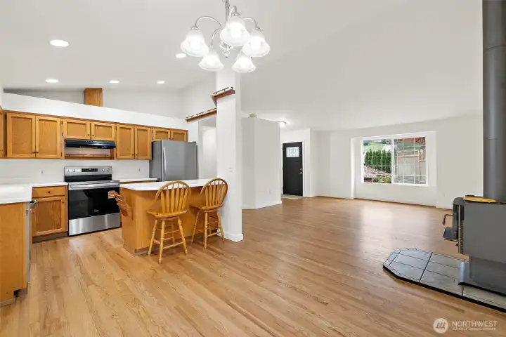Dining room opens to kitchen & living room